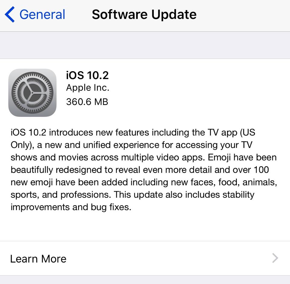 Apple iOS 10.2