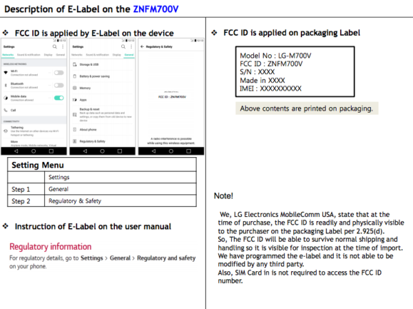 LG M700V LG M700N FCC Certification