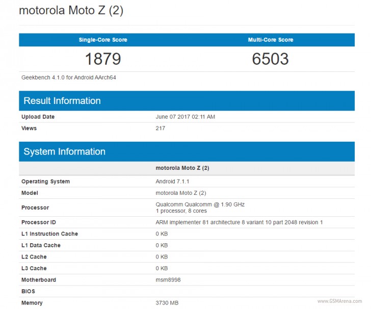 Moto Z2 Geekbench