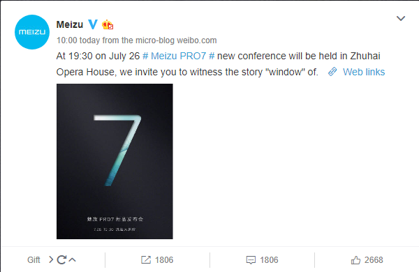 Meizu Pro 7 launch Invitation on Weibo