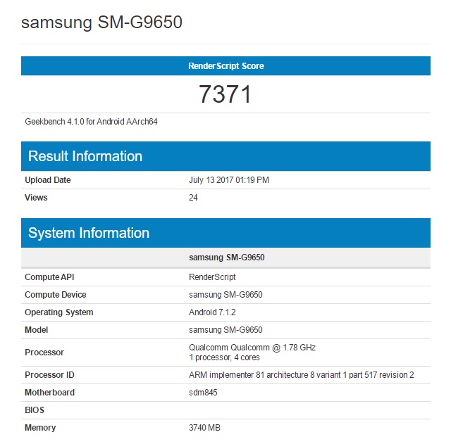 Samsung Galaxy S9 geekbench