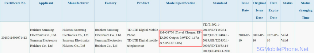 Samsung Galaxy A8 Lite certification listing